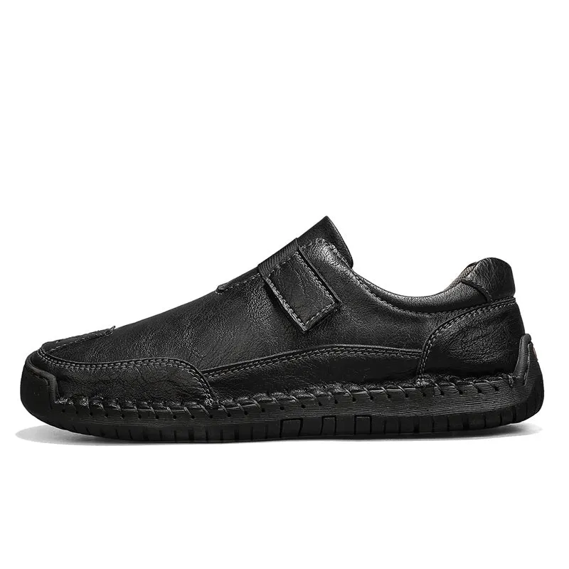 Herren-Wanderschuhe aus echtem Leder – zum Hineinschlüpfen, wasserdicht, breite Zehenbox mit Fußgewölbestütze