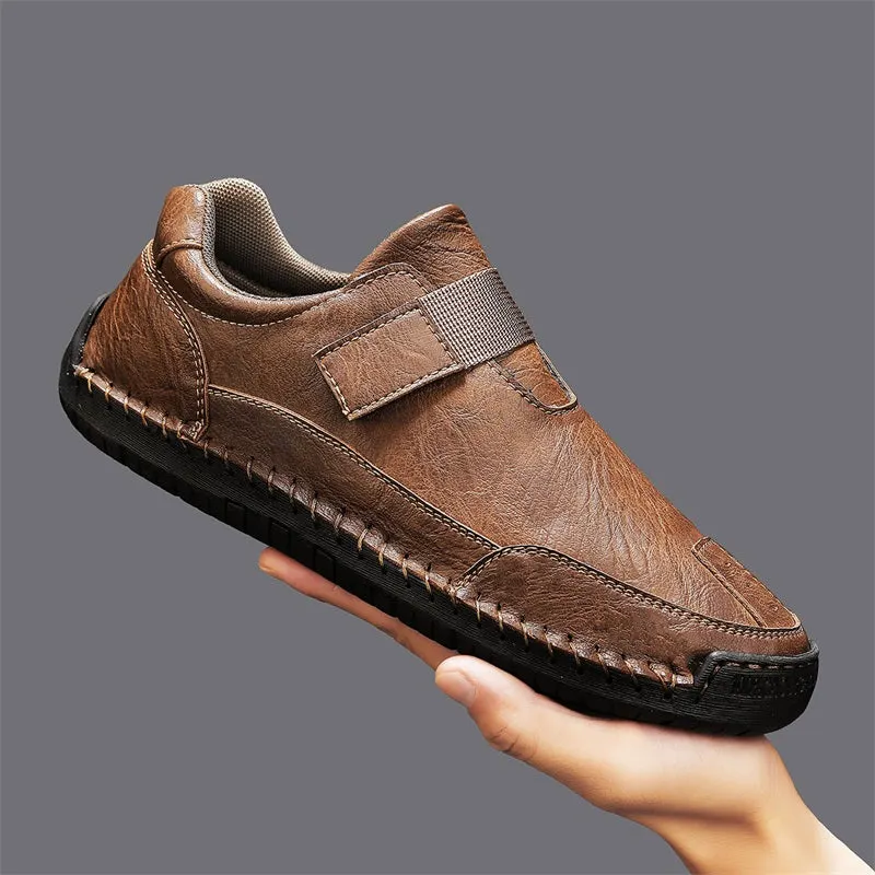 Herren-Wanderschuhe aus echtem Leder – zum Hineinschlüpfen, wasserdicht, breite Zehenbox mit Fußgewölbestütze