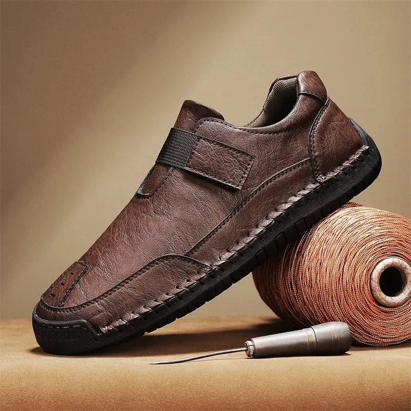 Herren-Wanderschuhe aus echtem Leder – zum Hineinschlüpfen, wasserdicht, breite Zehenbox mit Fußgewölbestütze