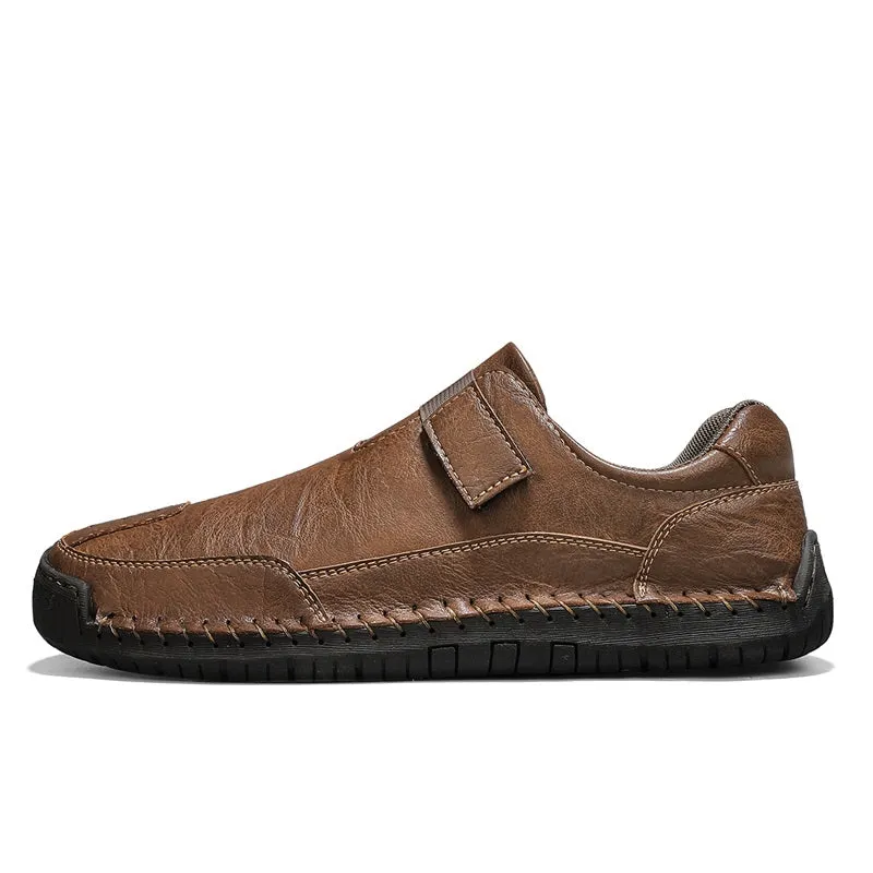 Herren-Wanderschuhe aus echtem Leder – zum Hineinschlüpfen, wasserdicht, breite Zehenbox mit Fußgewölbestütze