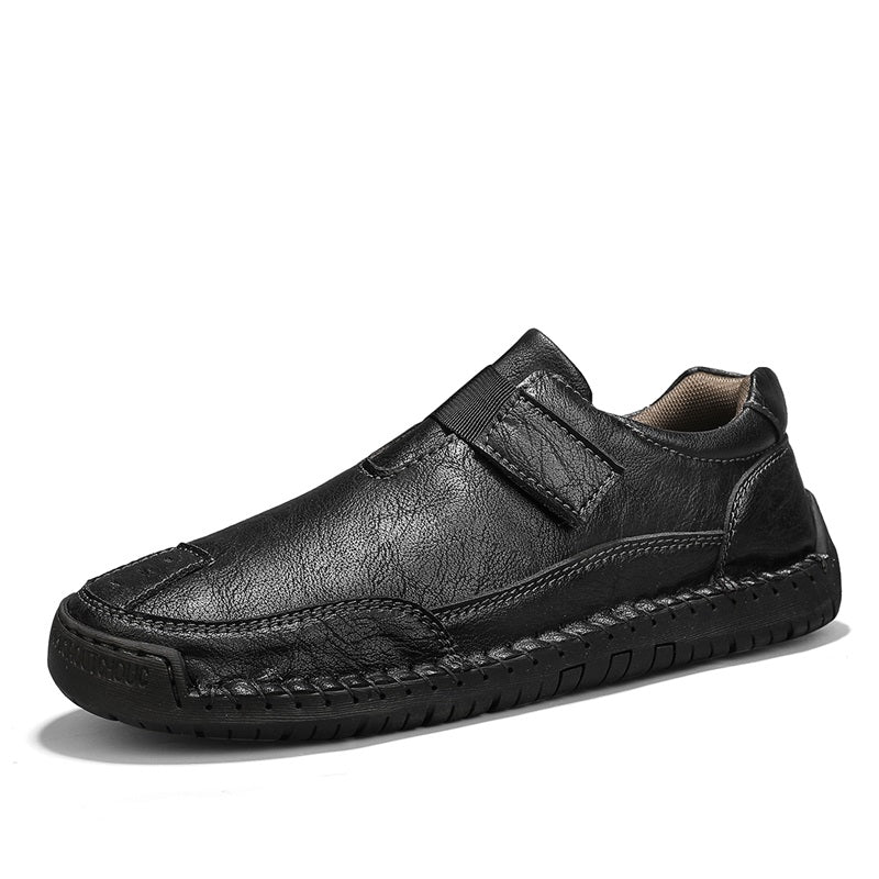 Herren-Wanderschuhe aus echtem Leder – zum Hineinschlüpfen, wasserdicht, breite Zehenbox mit Fußgewölbestütze