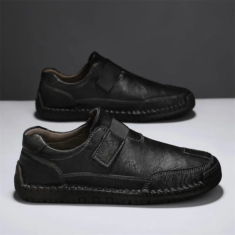 Herren-Wanderschuhe aus echtem Leder – zum Hineinschlüpfen, wasserdicht, breite Zehenbox mit Fußgewölbestütze