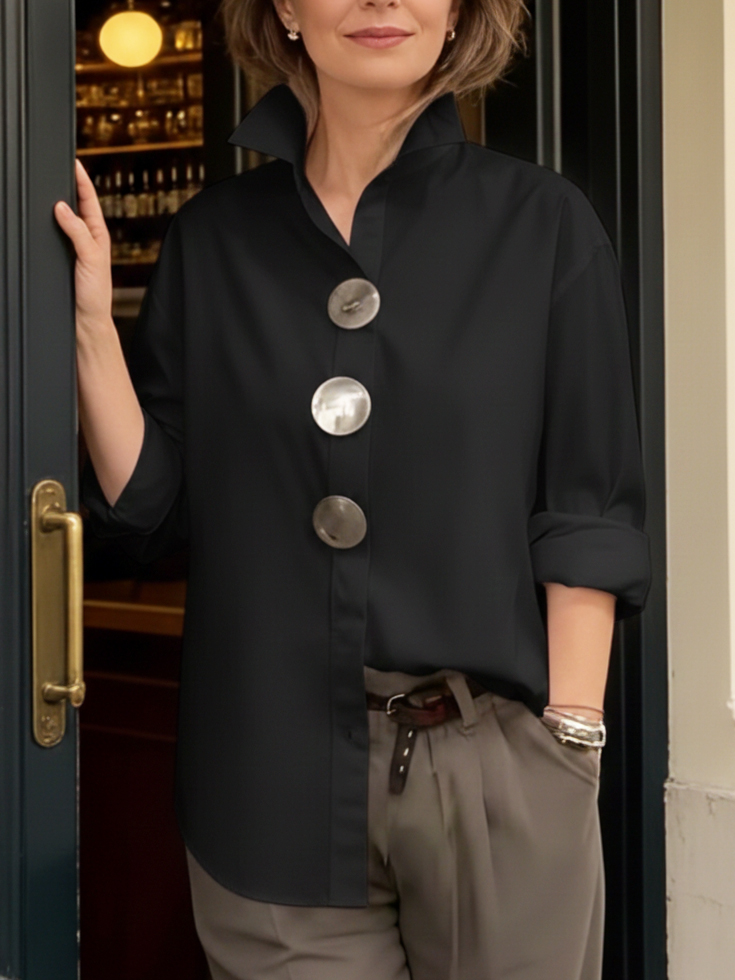 🔥Hot Selling Now！🔥Elegant Stand-collar Metal Buttons Cotton Linen Blouse