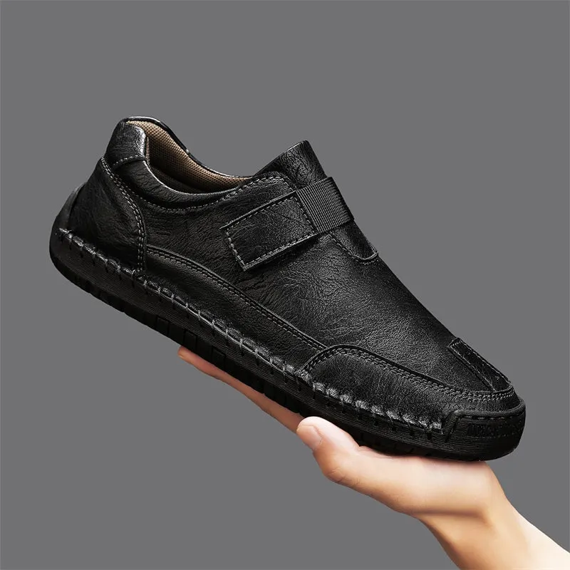 Herren-Wanderschuhe aus echtem Leder – zum Hineinschlüpfen, wasserdicht, breite Zehenbox mit Fußgewölbestütze