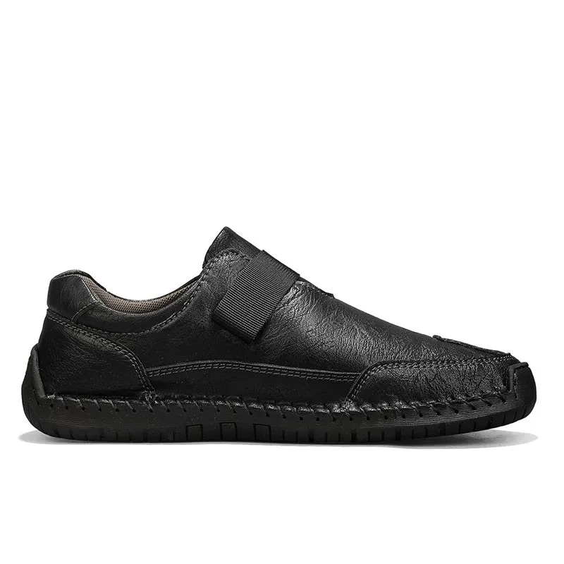 Herren-Wanderschuhe aus echtem Leder – zum Hineinschlüpfen, wasserdicht, breite Zehenbox mit Fußgewölbestütze