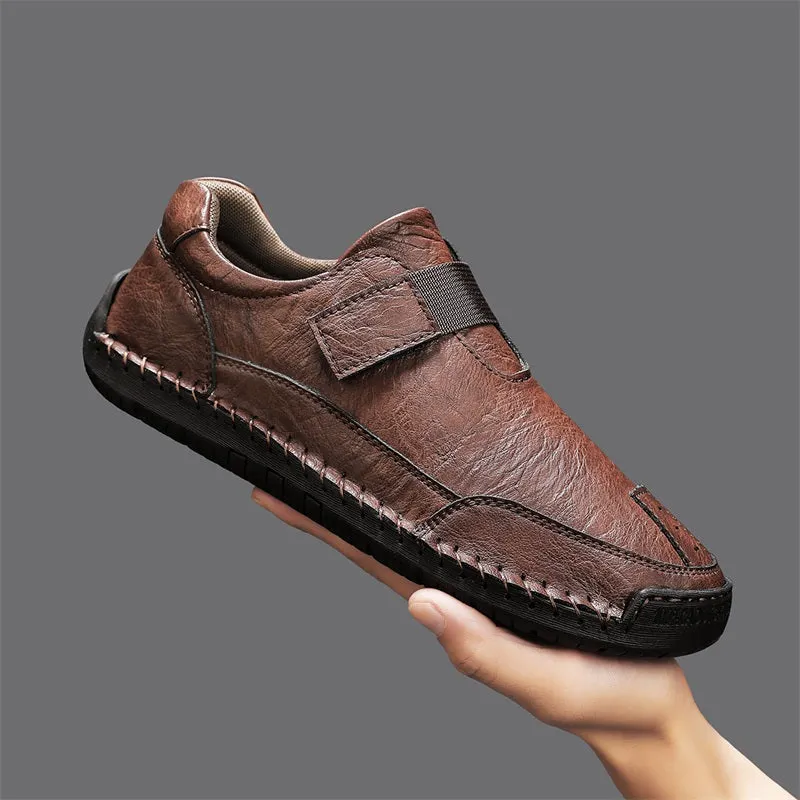 Herren-Wanderschuhe aus echtem Leder – zum Hineinschlüpfen, wasserdicht, breite Zehenbox mit Fußgewölbestütze