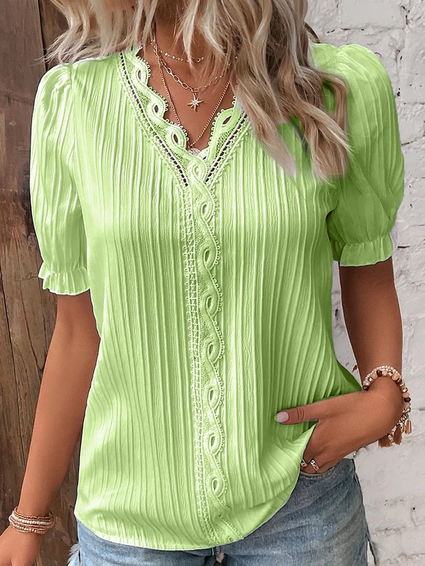 New Style-49%OFF🔥V Neck Plain Lace Elegant Shirt（Buy 2 Free Shipping）
