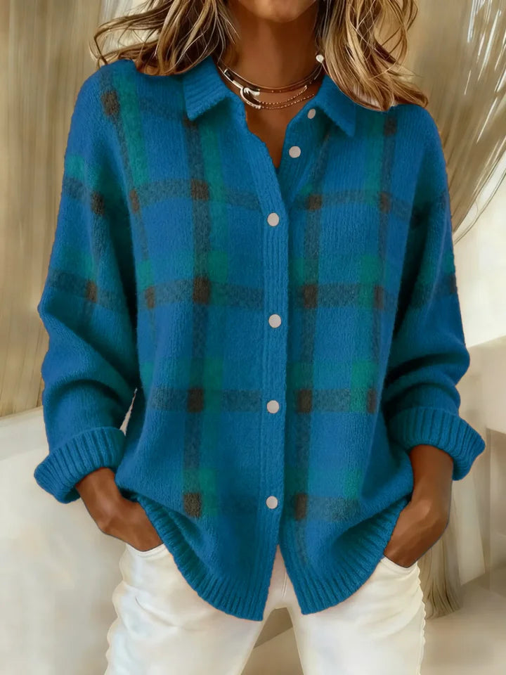 Women's Casual Contrast Retro Plaid Sweater