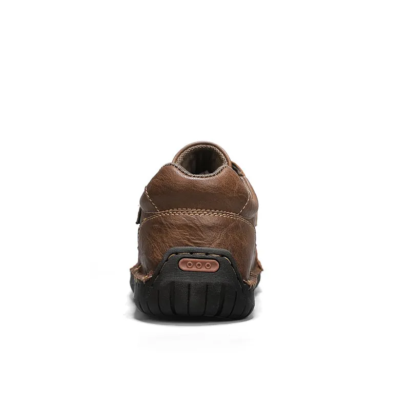 Herren-Wanderschuhe aus echtem Leder – zum Hineinschlüpfen, wasserdicht, breite Zehenbox mit Fußgewölbestütze
