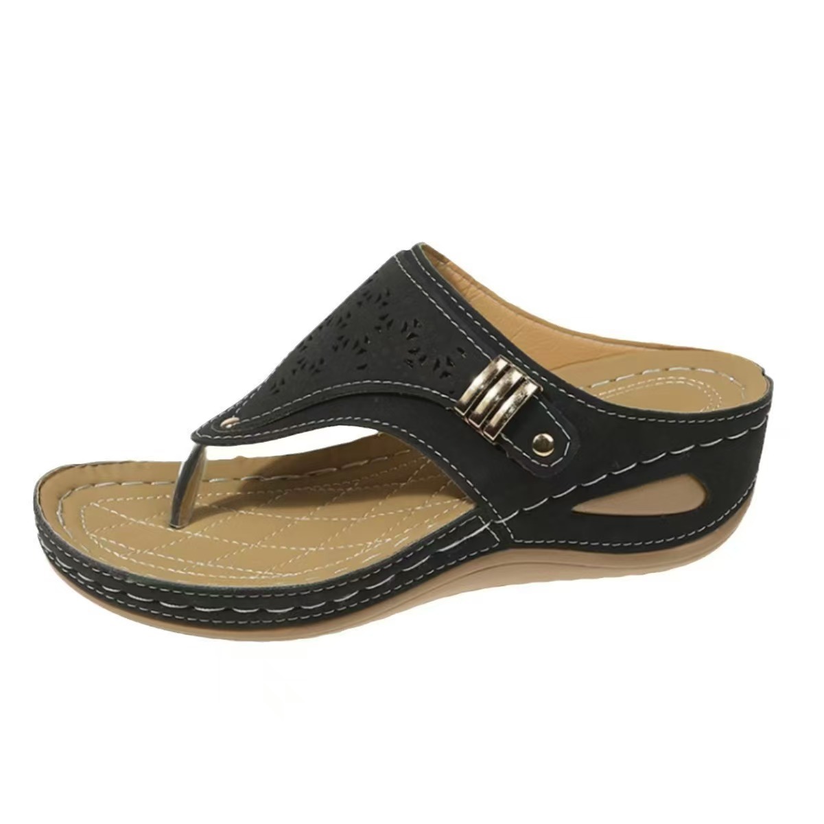 Damen-Sandalen mit Keilabsatz und Fußgewölbeunterstützung – Vintage-Modell, auch für breite Füße geeignet