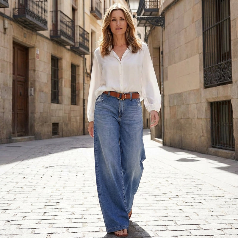 Women's Vintage High-Waist Wide-Leg Jeans👖
