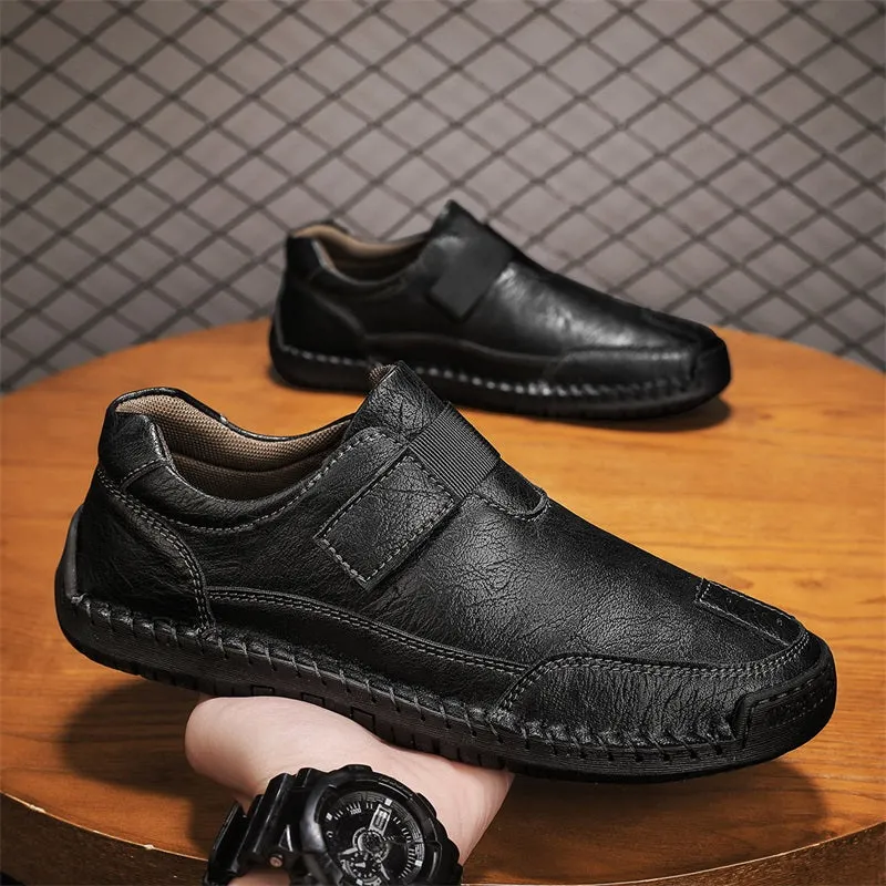 Herren-Wanderschuhe aus echtem Leder – zum Hineinschlüpfen, wasserdicht, breite Zehenbox mit Fußgewölbestütze
