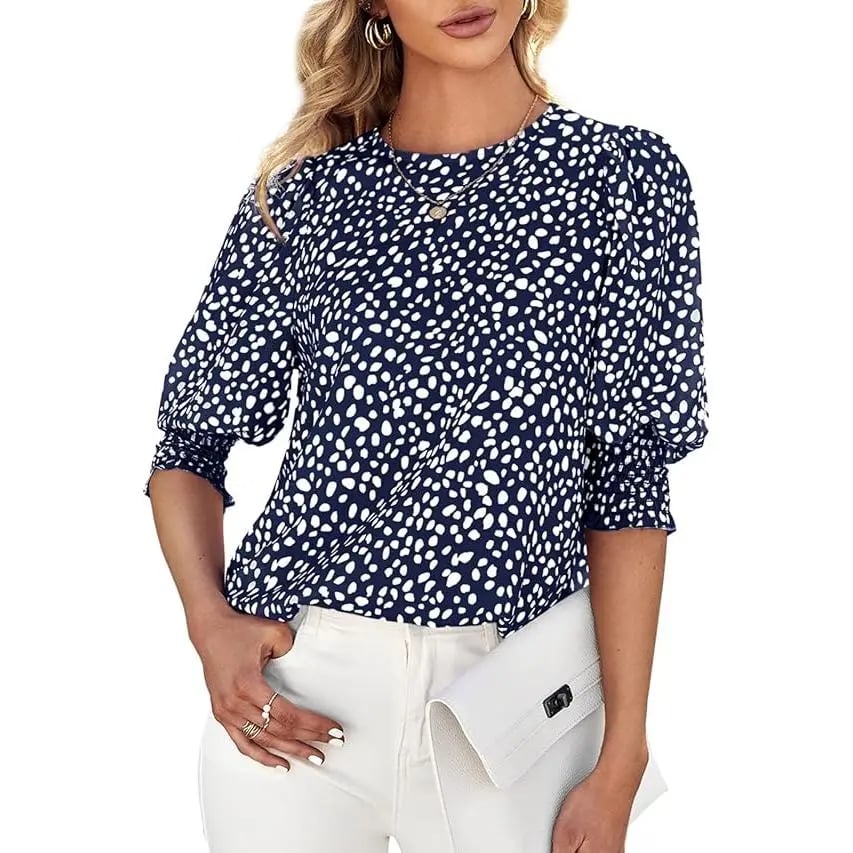 🔥LAST DAY 50% OFF- Women's Polka Dot 3/4 Sleeve Blouse Tops Ladies