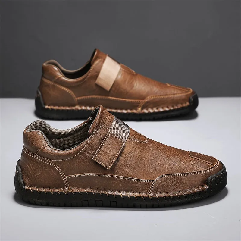 Herren-Wanderschuhe aus echtem Leder – zum Hineinschlüpfen, wasserdicht, breite Zehenbox mit Fußgewölbestütze