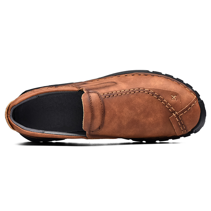 Men's Leather Stitched Walking Shoes - Vintage Lightweight Durable Shock Absorption Comfy Sneakers