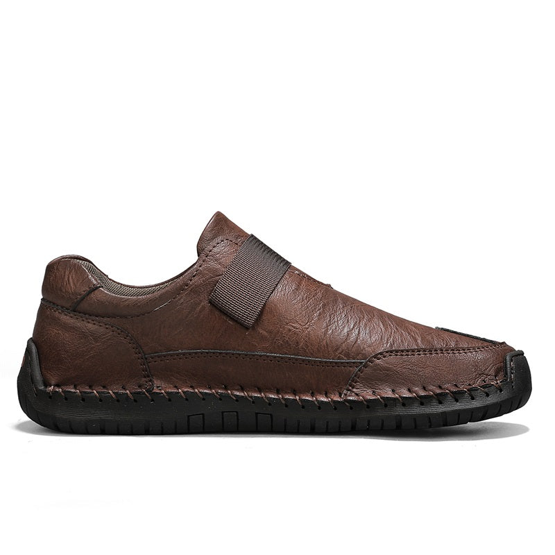 Herren-Wanderschuhe aus echtem Leder – zum Hineinschlüpfen, wasserdicht, breite Zehenbox mit Fußgewölbestütze