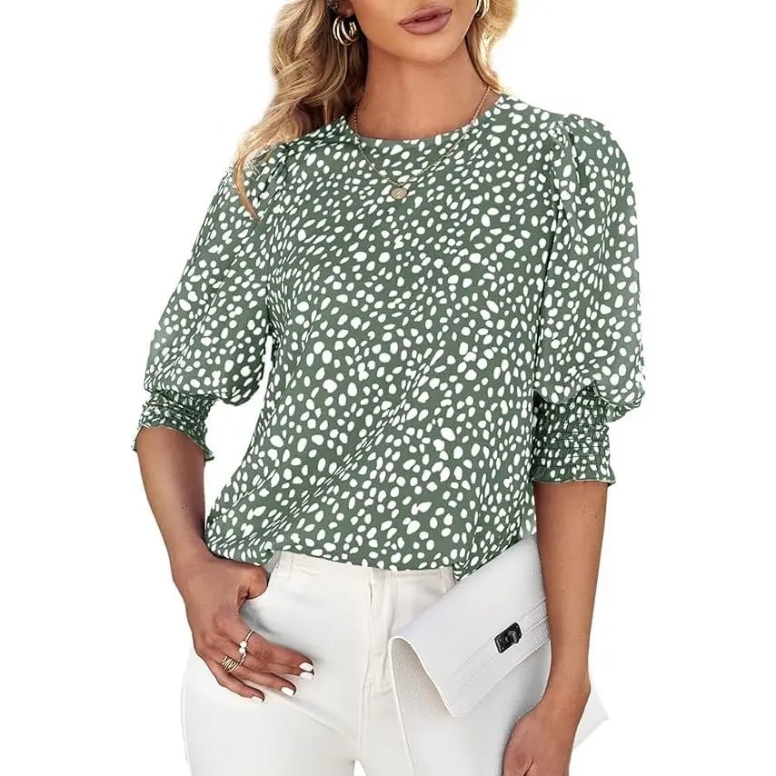 🔥LAST DAY 50% OFF- Women's Polka Dot 3/4 Sleeve Blouse Tops Ladies