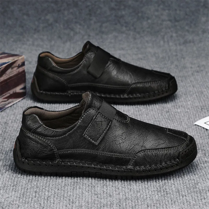 Herren-Wanderschuhe aus echtem Leder – zum Hineinschlüpfen, wasserdicht, breite Zehenbox mit Fußgewölbestütze