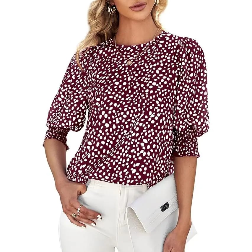 🔥LAST DAY 50% OFF- Women's Polka Dot 3/4 Sleeve Blouse Tops Ladies