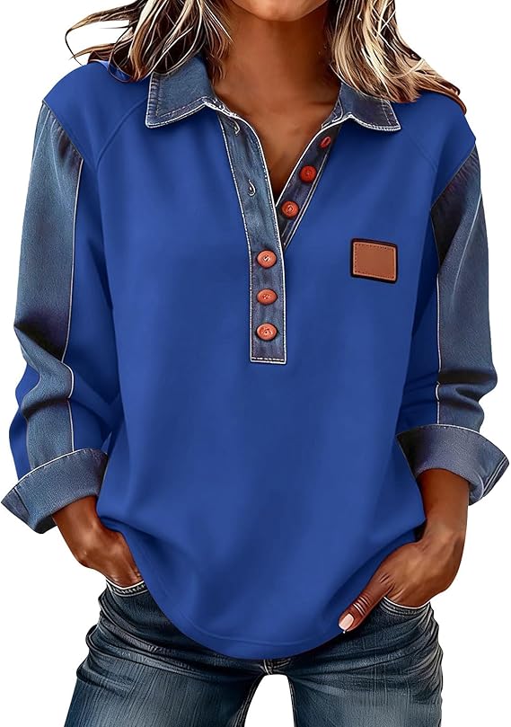 Women's Long-Sleeve Denim Shirt - Soft, Comfortable, Stylish, Versatile, and Wrinkle-Resistant