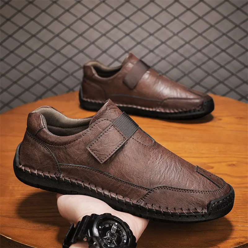 Herren-Wanderschuhe aus echtem Leder – zum Hineinschlüpfen, wasserdicht, breite Zehenbox mit Fußgewölbestütze