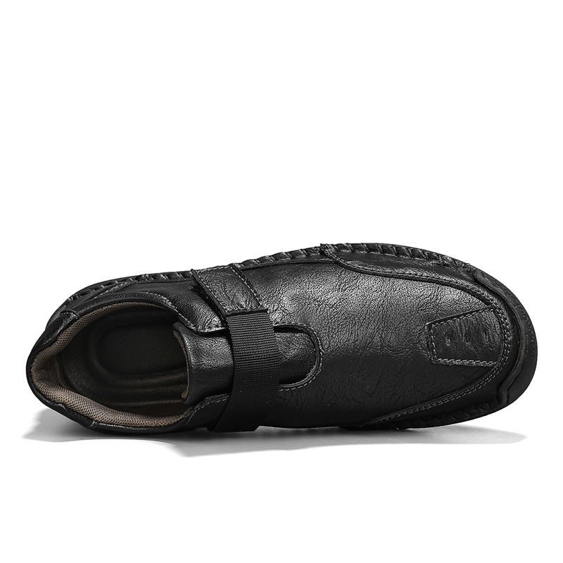 Herren-Wanderschuhe aus echtem Leder – zum Hineinschlüpfen, wasserdicht, breite Zehenbox mit Fußgewölbestütze