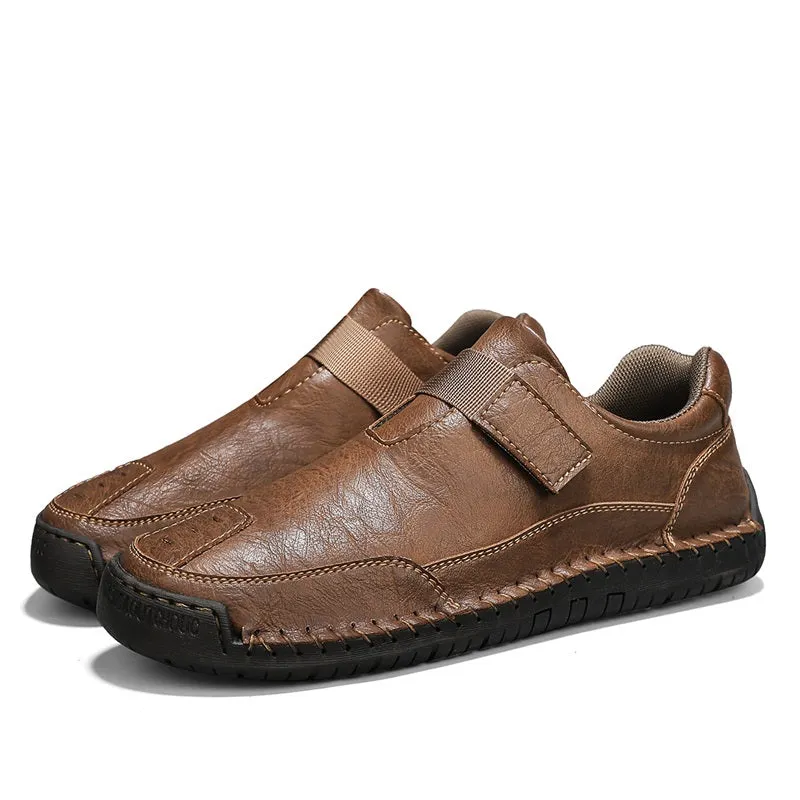 Herren-Wanderschuhe aus echtem Leder – zum Hineinschlüpfen, wasserdicht, breite Zehenbox mit Fußgewölbestütze