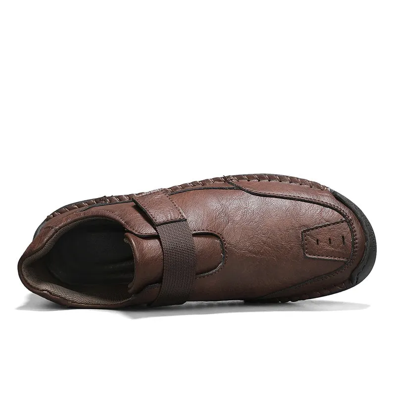 Herren-Wanderschuhe aus echtem Leder – zum Hineinschlüpfen, wasserdicht, breite Zehenbox mit Fußgewölbestütze
