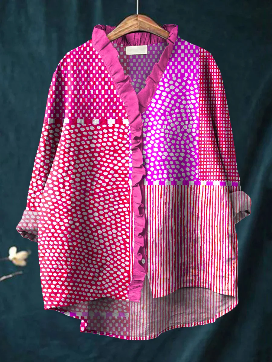 Women's Elegant Cotton and Linen Ruffle Shirt