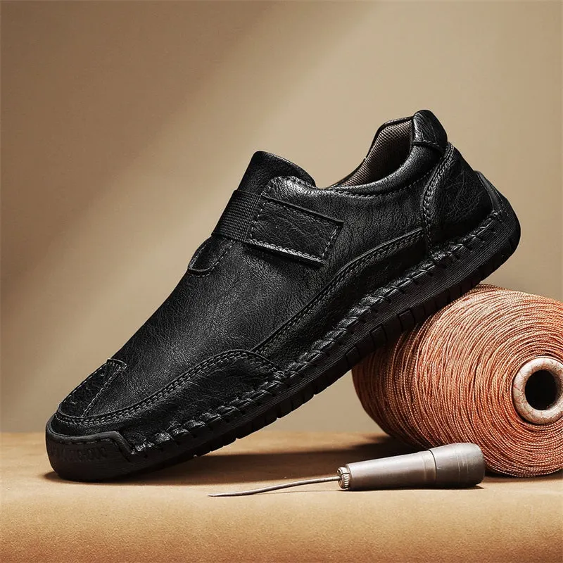 Herren-Wanderschuhe aus echtem Leder – zum Hineinschlüpfen, wasserdicht, breite Zehenbox mit Fußgewölbestütze
