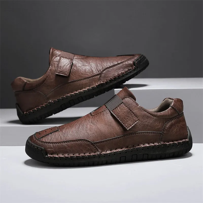 Herren-Wanderschuhe aus echtem Leder – zum Hineinschlüpfen, wasserdicht, breite Zehenbox mit Fußgewölbestütze