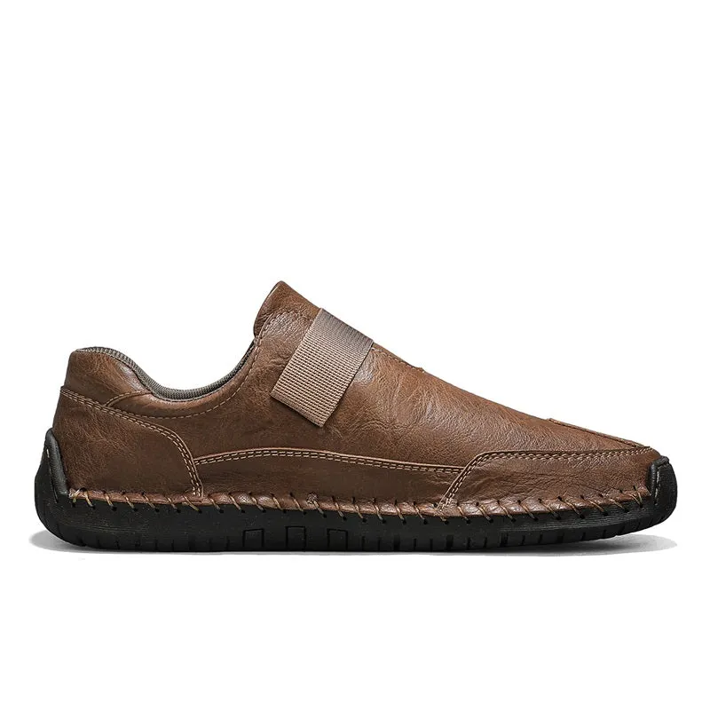 Herren-Wanderschuhe aus echtem Leder – zum Hineinschlüpfen, wasserdicht, breite Zehenbox mit Fußgewölbestütze