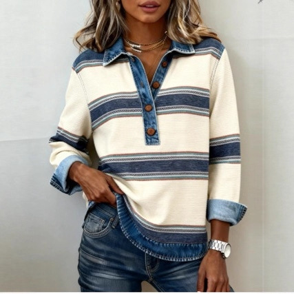 Women's fashionable lapel knitted sweater