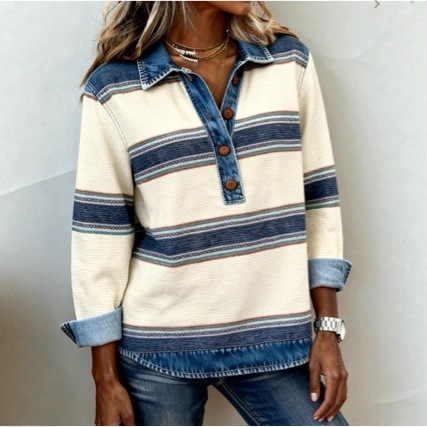 Women's fashionable lapel knitted sweater