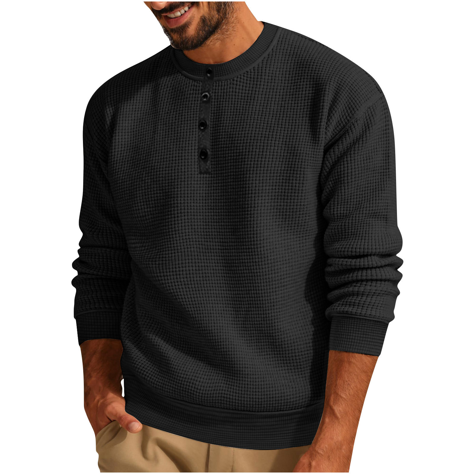 Men's loose-fitting casual round-neck long-sleeved shirt
