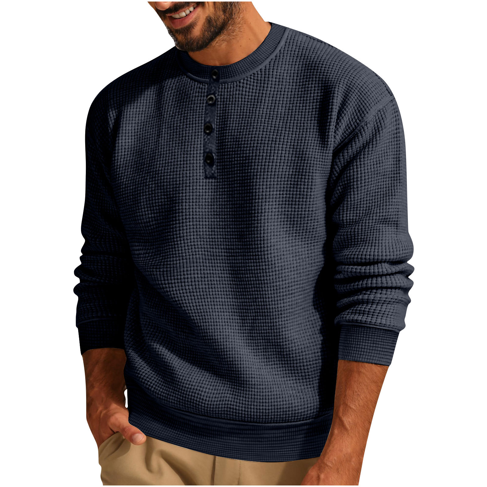 Men's loose-fitting casual round-neck long-sleeved shirt