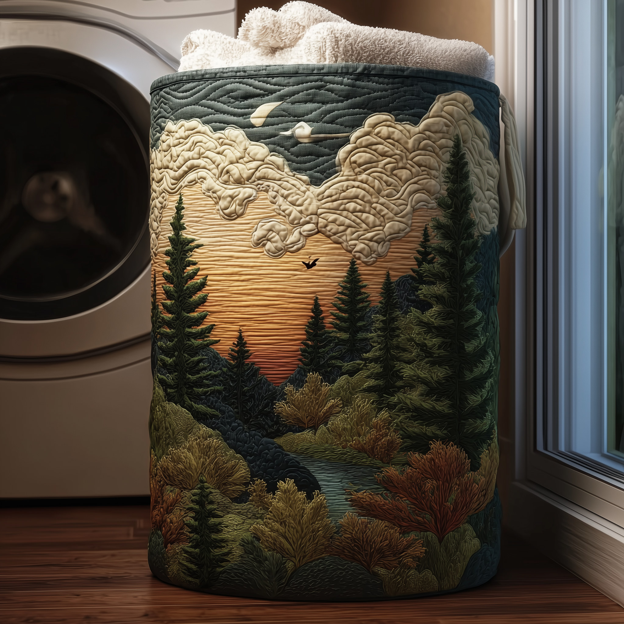 Sunset Pines Quilted Laundry Basket NCU0TH2932