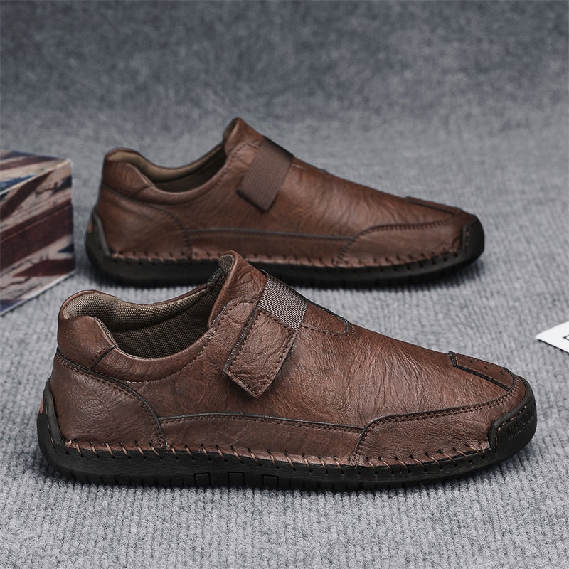 Herren-Wanderschuhe aus echtem Leder – zum Hineinschlüpfen, wasserdicht, breite Zehenbox mit Fußgewölbestütze