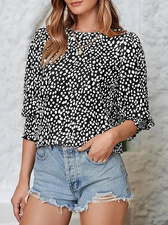 🔥LAST DAY 50% OFF- Women's Polka Dot 3/4 Sleeve Blouse Tops Ladies