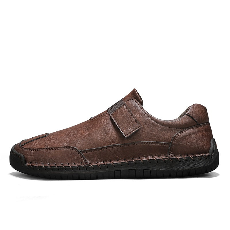Herren-Wanderschuhe aus echtem Leder – zum Hineinschlüpfen, wasserdicht, breite Zehenbox mit Fußgewölbestütze