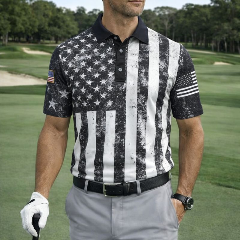 🔥LAST DAY 49% OFF🔥Mens American Flag Golf Shirts 4th of July Polo Shirt