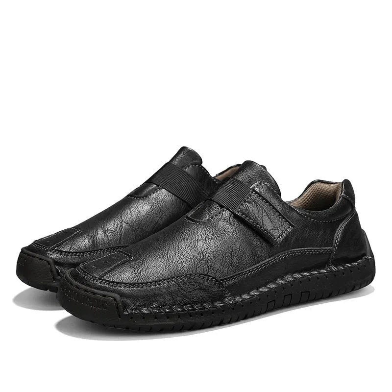 Herren-Wanderschuhe aus echtem Leder – zum Hineinschlüpfen, wasserdicht, breite Zehenbox mit Fußgewölbestütze