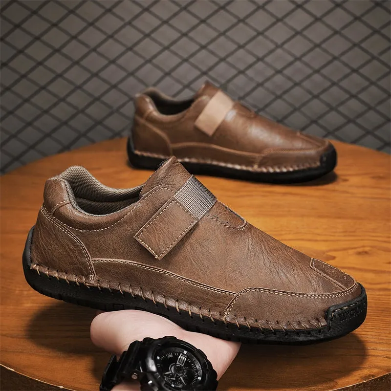 Herren-Wanderschuhe aus echtem Leder – zum Hineinschlüpfen, wasserdicht, breite Zehenbox mit Fußgewölbestütze