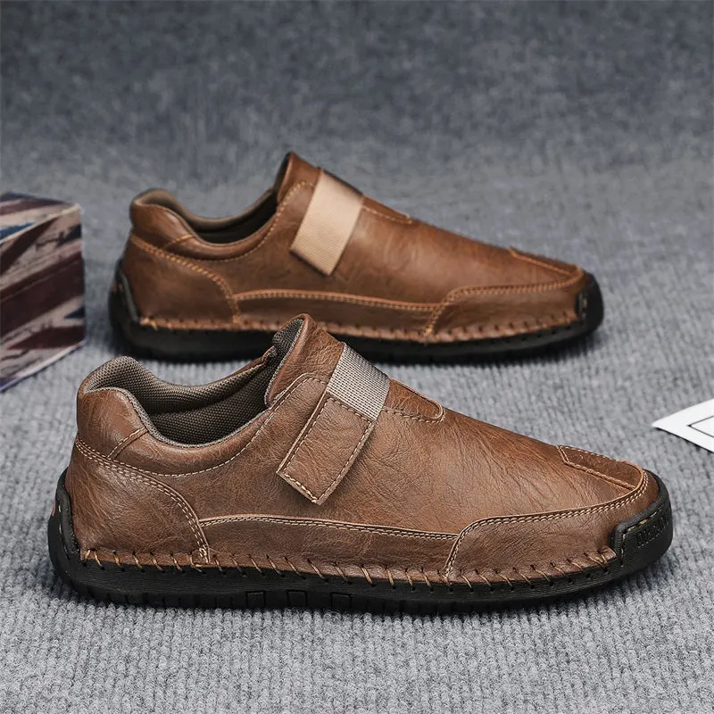 Herren-Wanderschuhe aus echtem Leder – zum Hineinschlüpfen, wasserdicht, breite Zehenbox mit Fußgewölbestütze