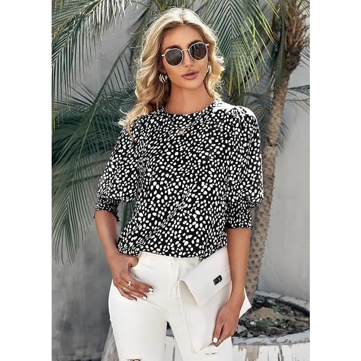 🔥LAST DAY 50% OFF- Women's Polka Dot 3/4 Sleeve Blouse Tops Ladies