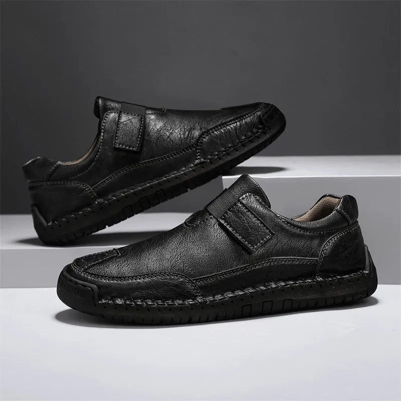 Herren-Wanderschuhe aus echtem Leder – zum Hineinschlüpfen, wasserdicht, breite Zehenbox mit Fußgewölbestütze