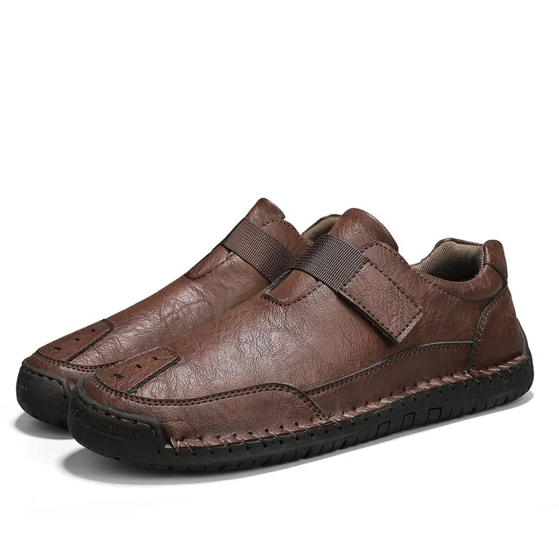 Herren-Wanderschuhe aus echtem Leder – zum Hineinschlüpfen, wasserdicht, breite Zehenbox mit Fußgewölbestütze