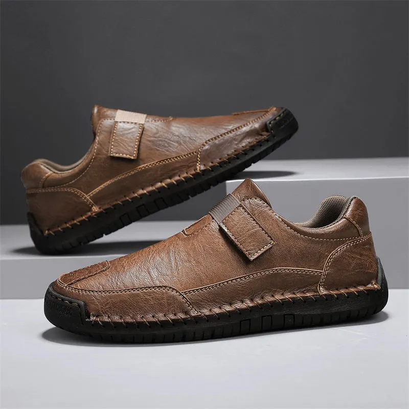 Herren-Wanderschuhe aus echtem Leder – zum Hineinschlüpfen, wasserdicht, breite Zehenbox mit Fußgewölbestütze
