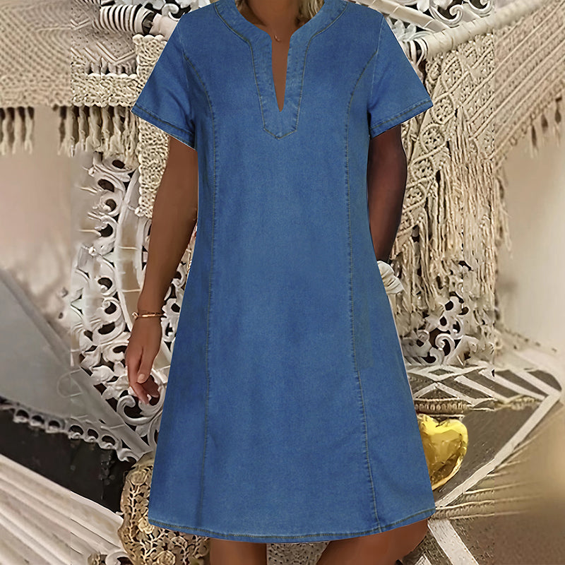 👗 LIMITED-TIME 50% OFF! ✨ Women's Denim Dress – V-Neck, Short Sleeve, Casual ✨