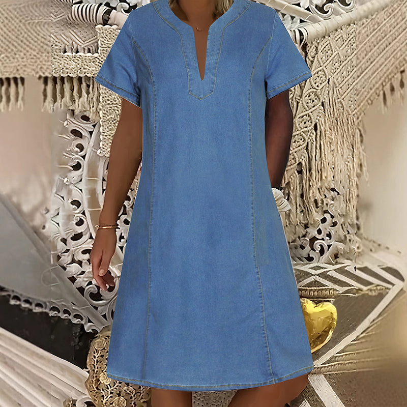 👗 LIMITED-TIME 50% OFF! ✨ Women's Denim Dress – V-Neck, Short Sleeve, Casual ✨